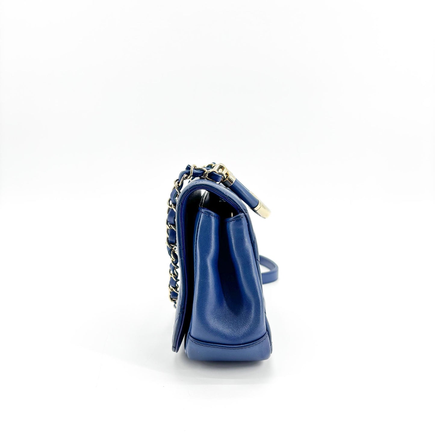 Chanel Lambskin Metal Top Handle Flap Bag with Gold Hardware Blue