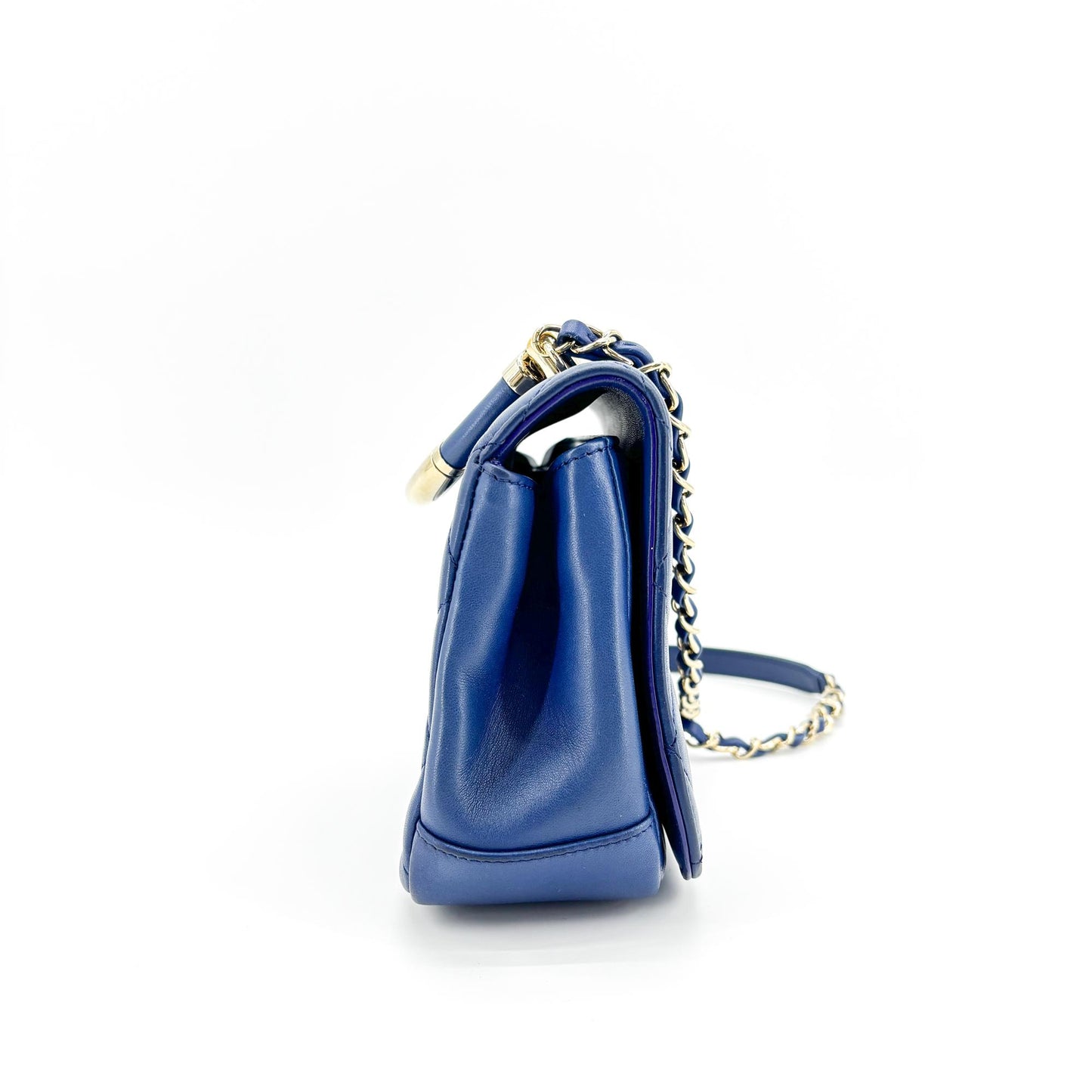 Chanel Lambskin Metal Top Handle Flap Bag with Gold Hardware Blue