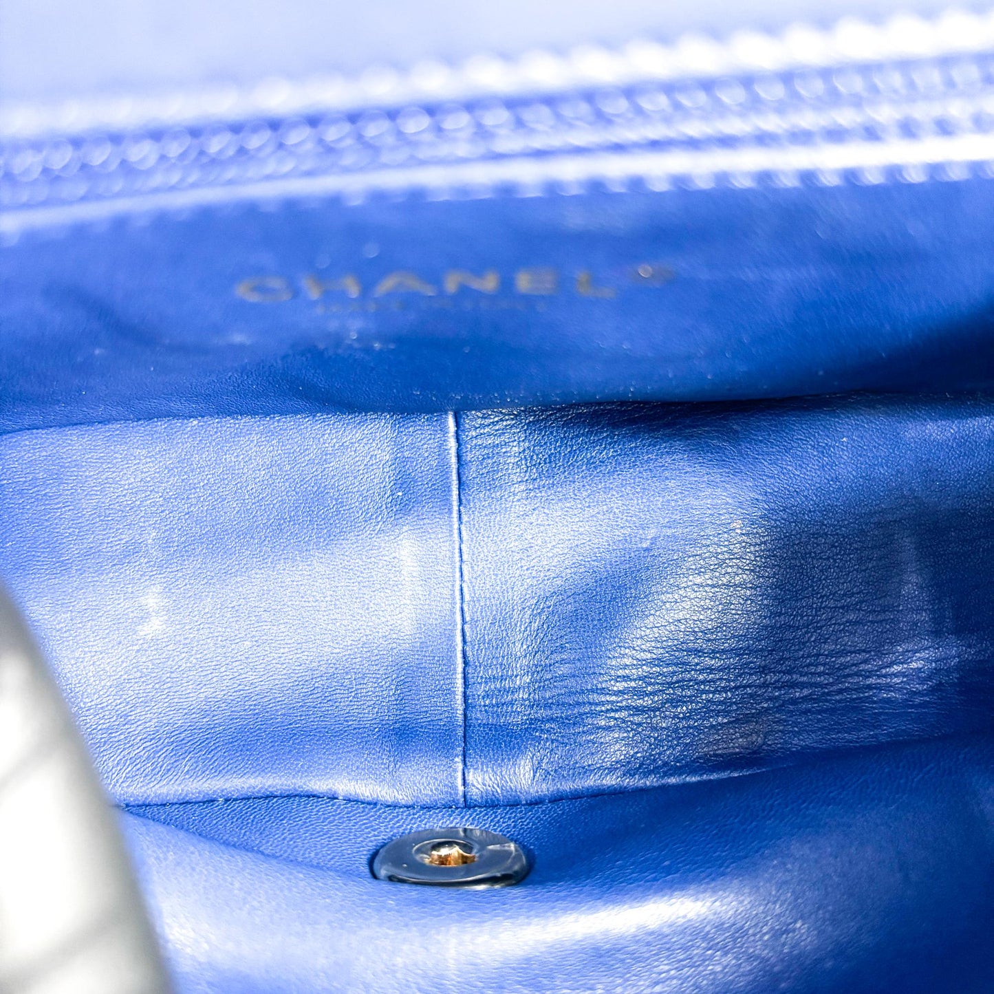 Chanel Lambskin Metal Top Handle Flap Bag with Gold Hardware Blue