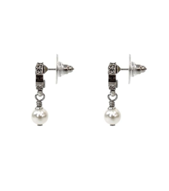 Chanel Pearl Drop Cubic CC Silver Earrings