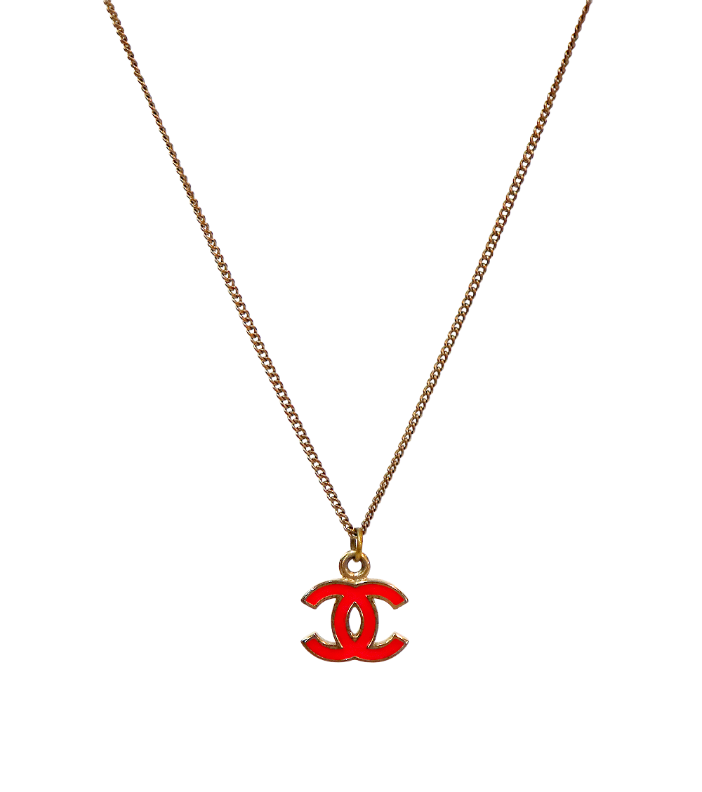 Chanel Pink CC Gold Necklace
