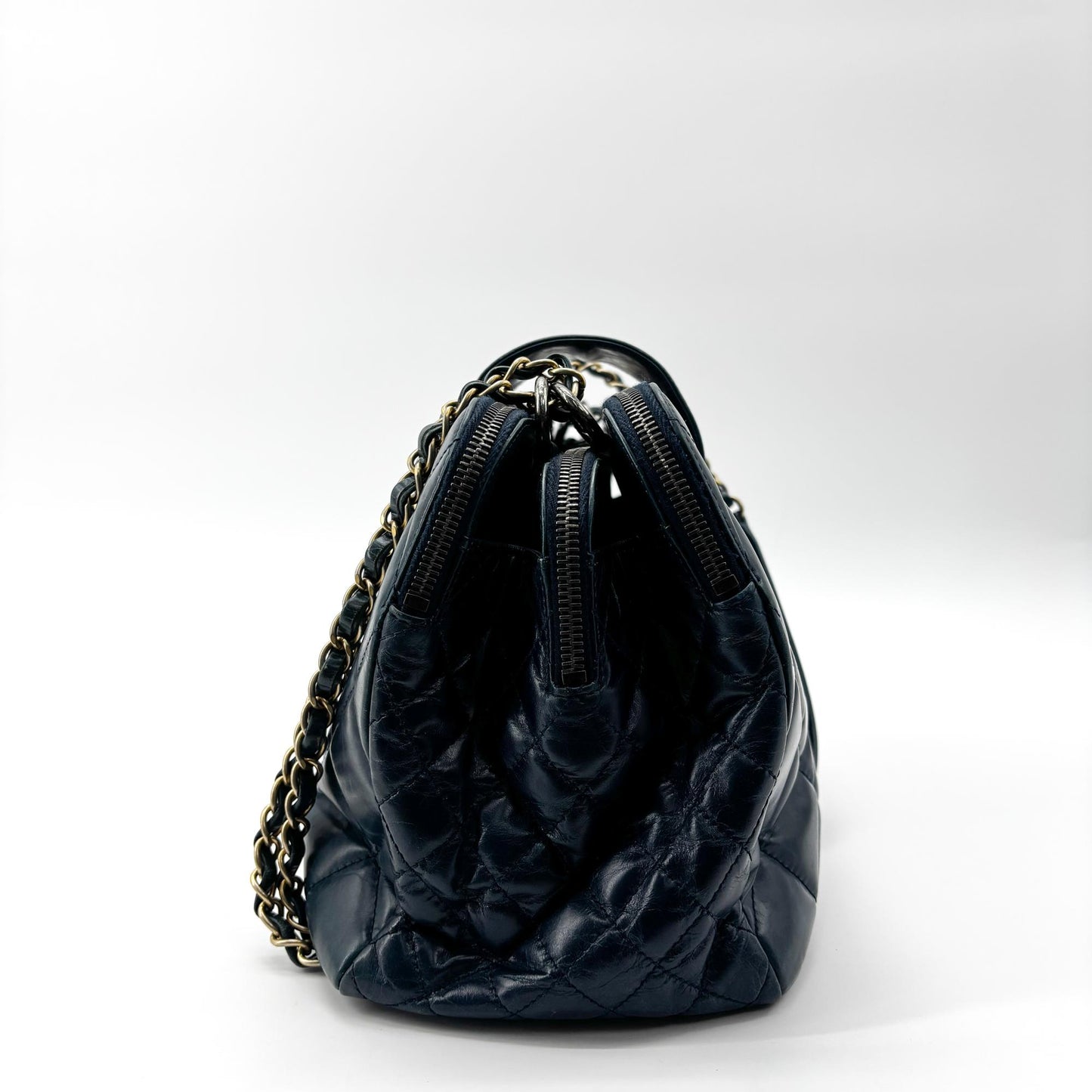 Chanel Vintage Lambskin Frame Chain Shoulder Bag Navy Gold Hardware
