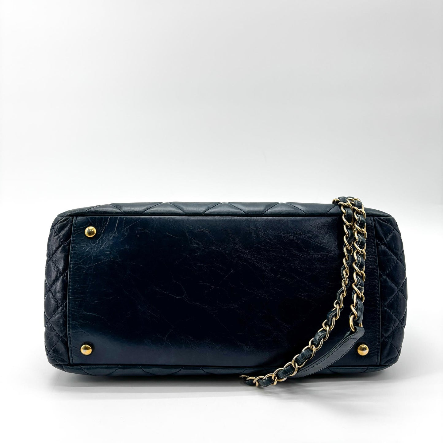 Chanel Vintage Lambskin Frame Chain Shoulder Bag Navy Gold Hardware