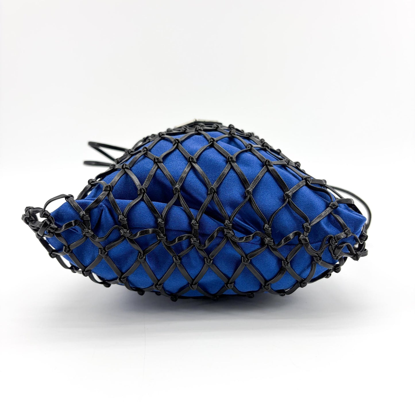 Prada Satin Leather Net Drawstring Bag Blue Black