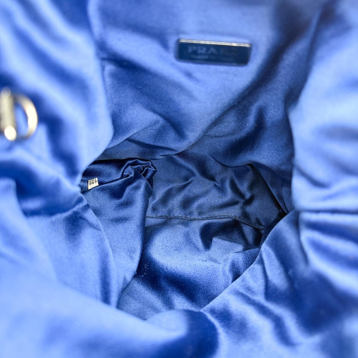 Prada Satin Leather Net Drawstring Bag Blue Black