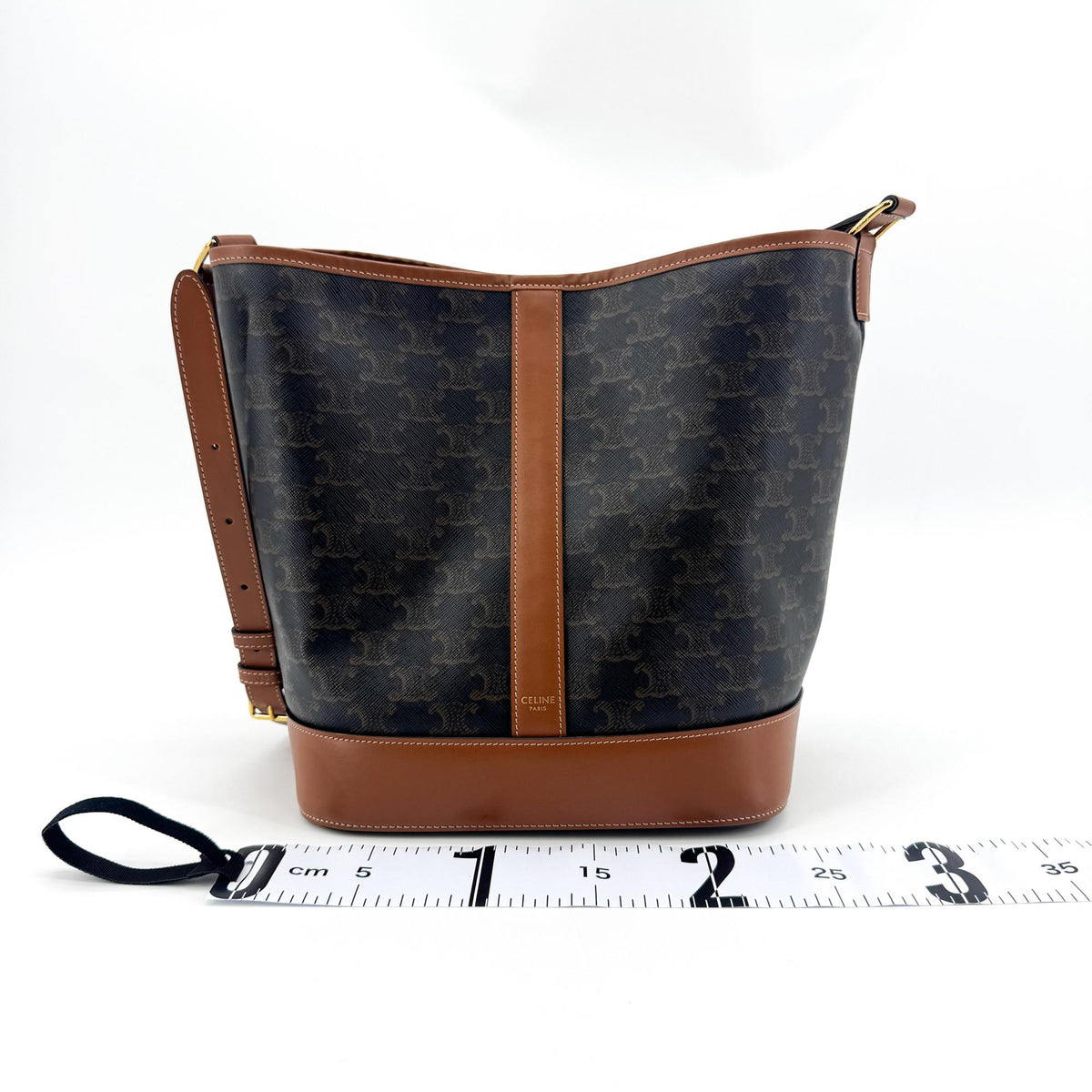 Celine Triomphe Canvas Medium Bucket Bag Tan