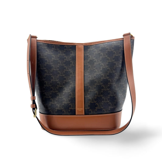 Celine Triomphe Canvas Medium Bucket Bag Tan