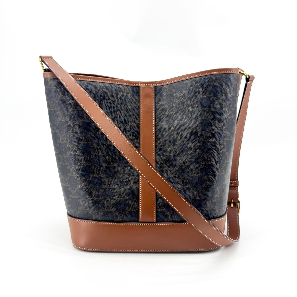 Celine Triomphe Canvas Medium Bucket Bag Tan
