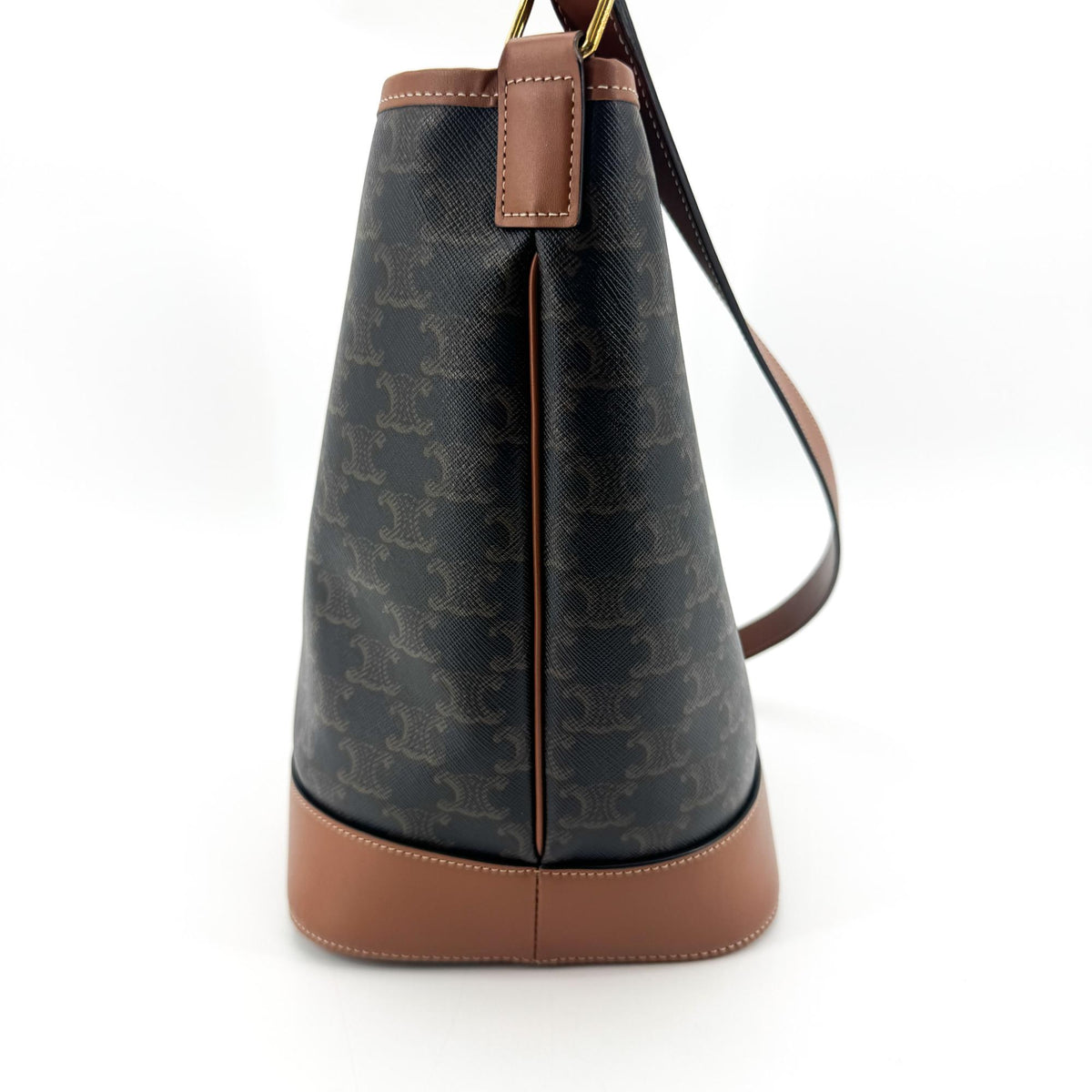 Celine Triomphe Canvas Medium Bucket Bag Tan