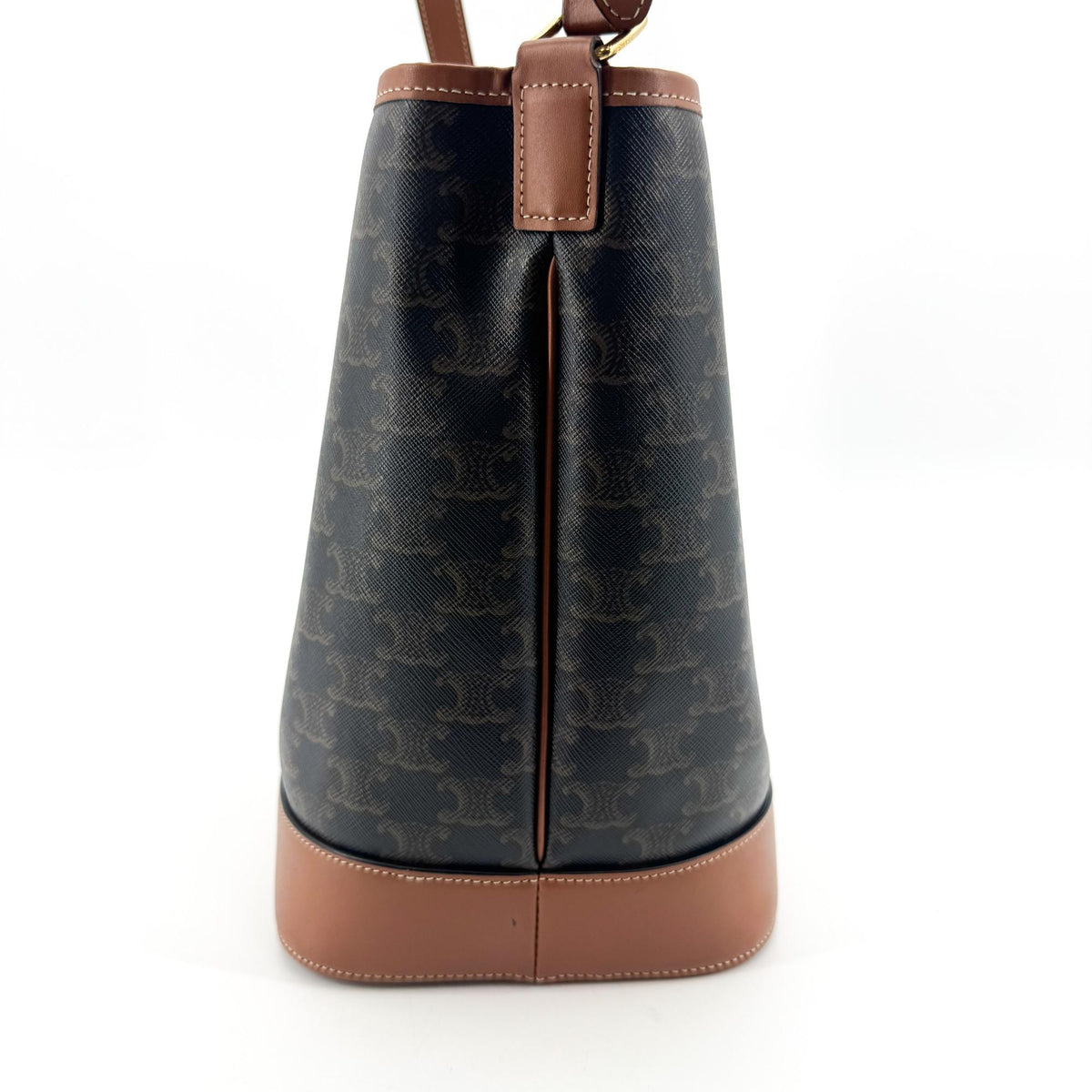Celine Triomphe Canvas Medium Bucket Bag Tan