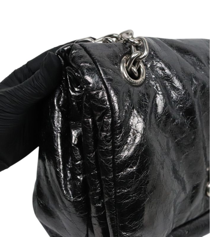 Balenciaga Metallic Black Medium Silver-Plated Monaco Bag