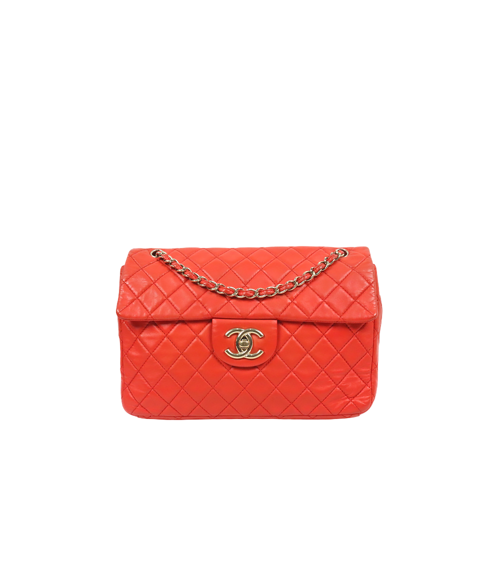 Chanel Orange Quilted CC Flap Chain Shoulder Bag