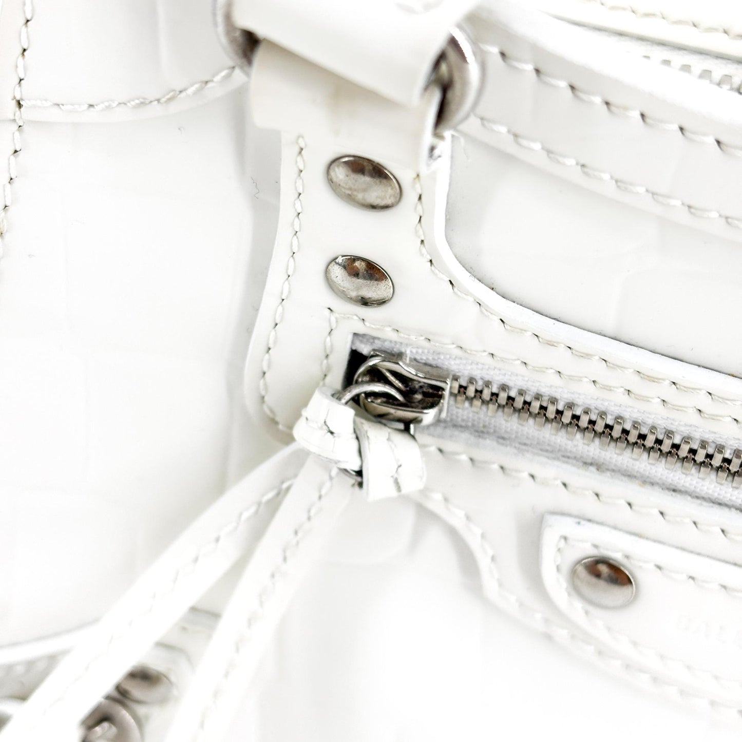 Balenciaga Neo Classic Mini Top Handle Bag White Crocodile