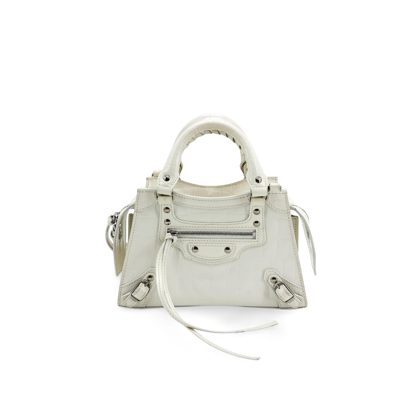 Balenciaga Neo Classic Mini Top Handle Bag White Crocodile