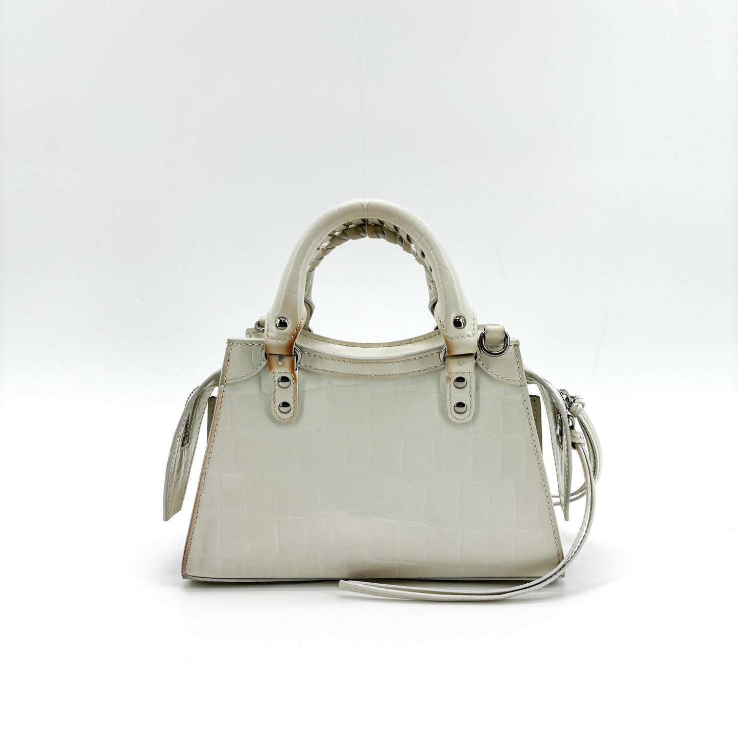 Balenciaga Neo Classic Mini Top Handle Bag White Crocodile
