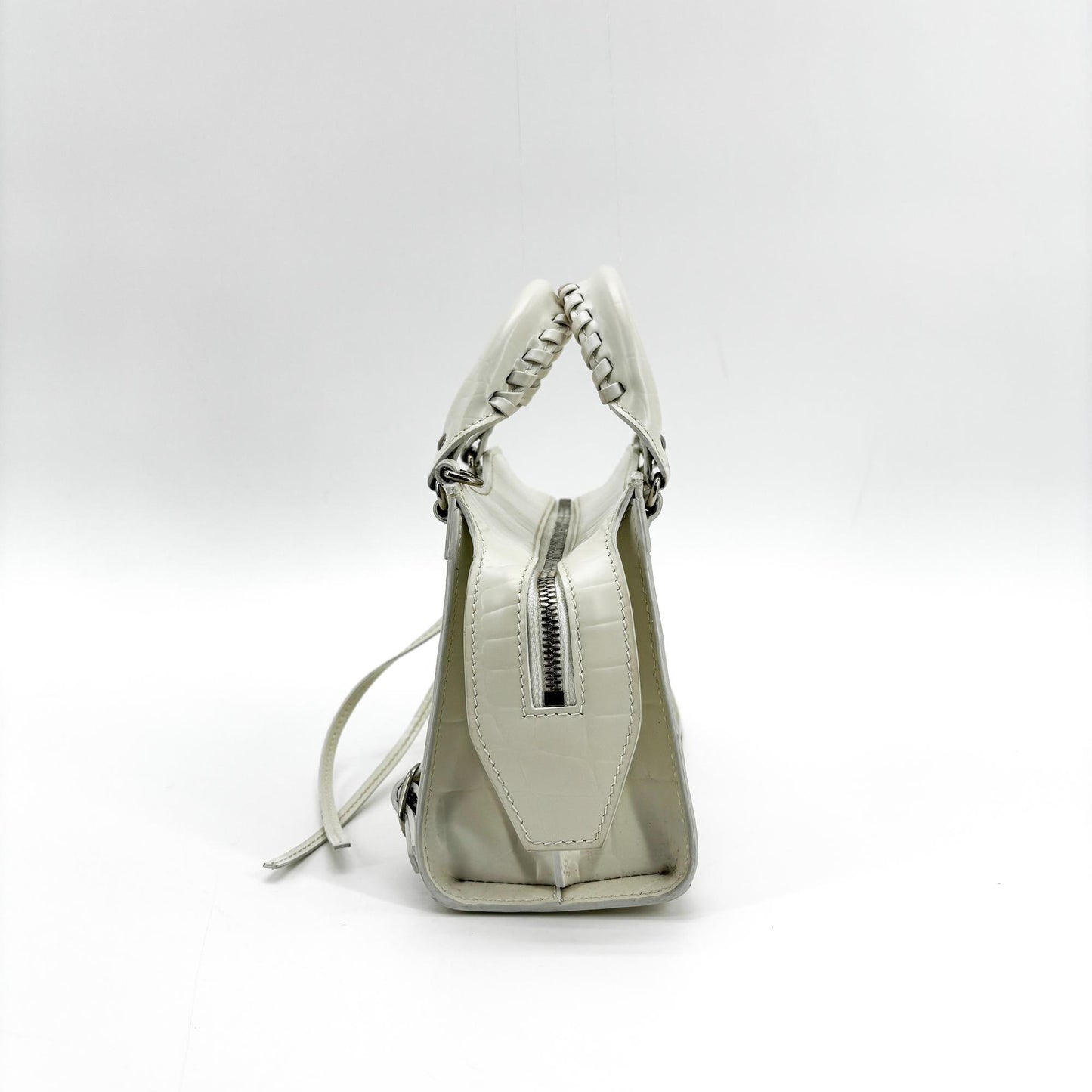 Balenciaga Neo Classic Mini Top Handle Bag White Crocodile