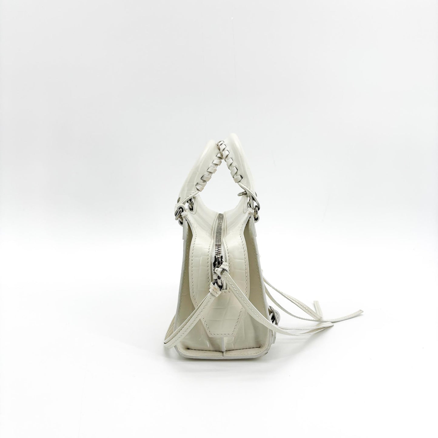 Balenciaga Neo Classic Mini Top Handle Bag White Crocodile