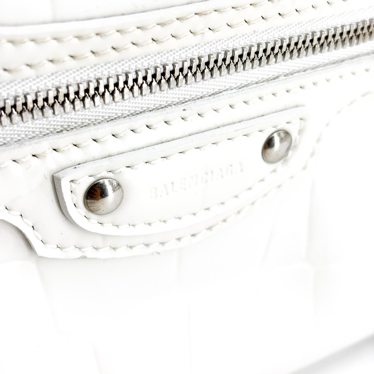 Balenciaga Neo Classic Mini Top Handle Bag White Crocodile