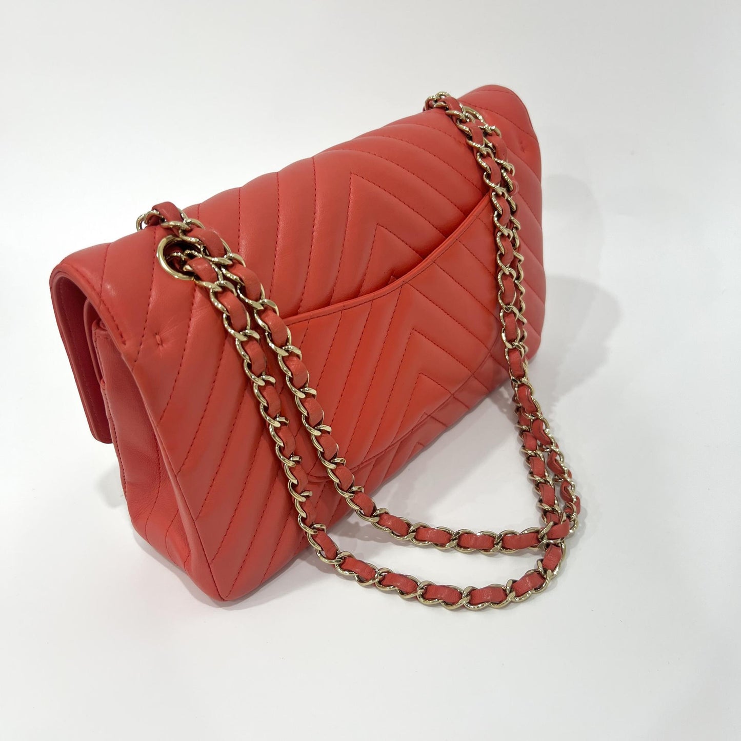 Chanel A01112 Lambskin Chevron Gold Hardware Classic Medium Shoulder Bag