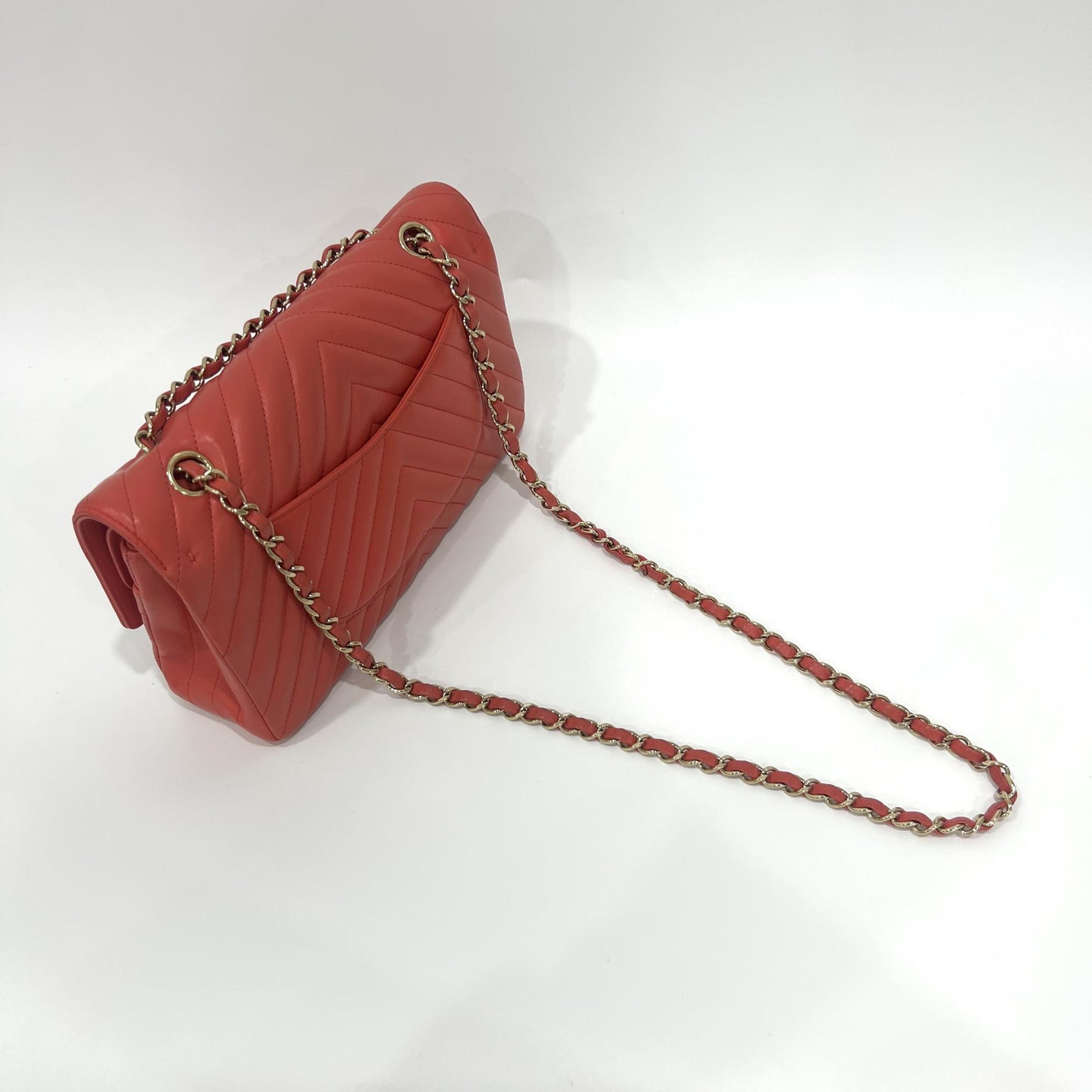 Chanel A01112 Lambskin Chevron Gold Hardware Classic Medium Shoulder Bag