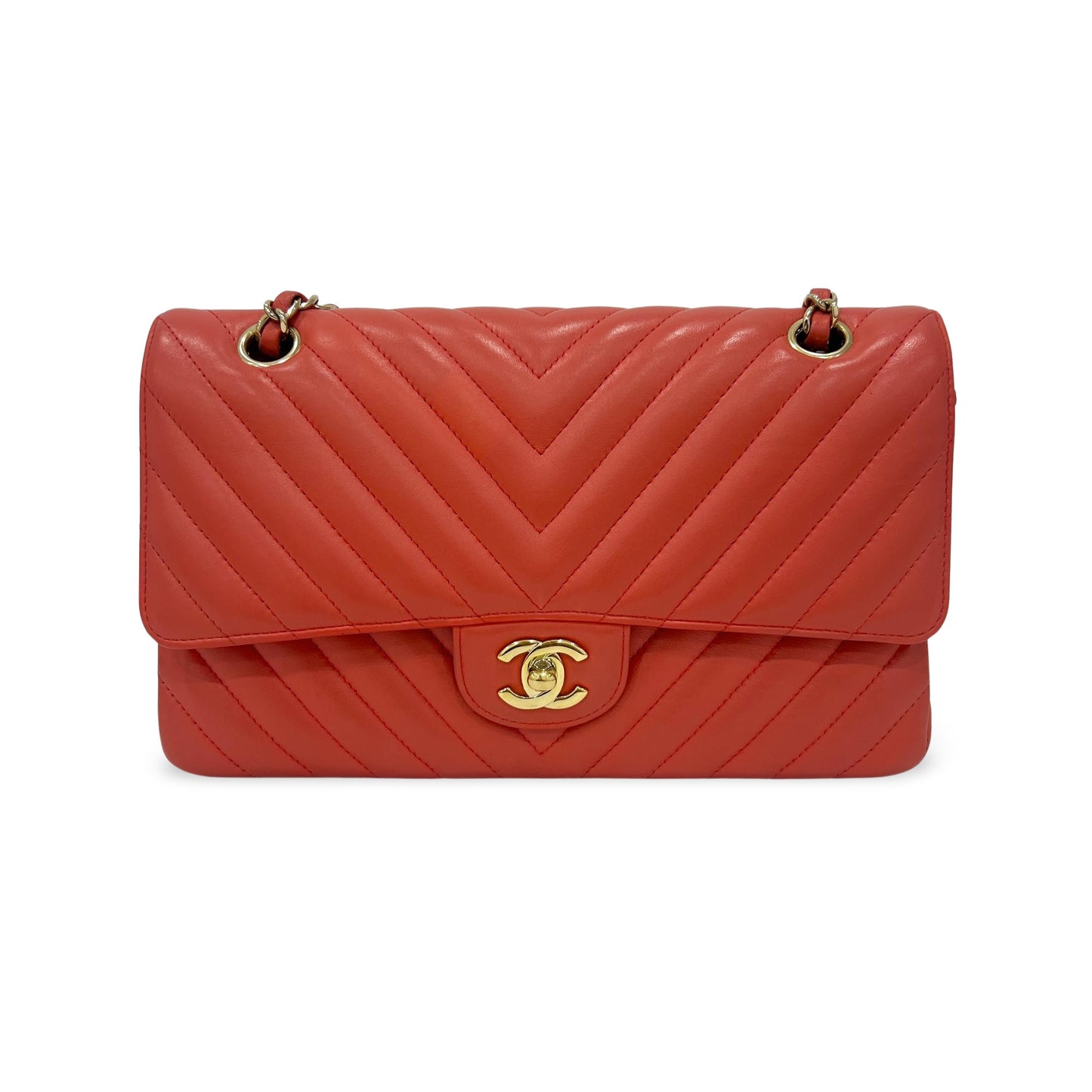 Chanel A01112 Lambskin Chevron Gold Hardware Classic Medium Shoulder Bag