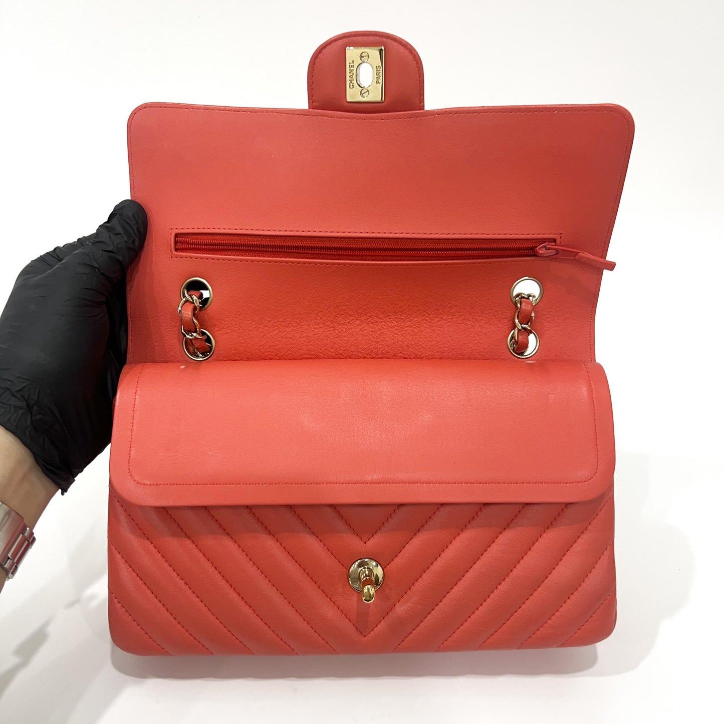 Chanel A01112 Lambskin Chevron Gold Hardware Classic Medium Shoulder Bag