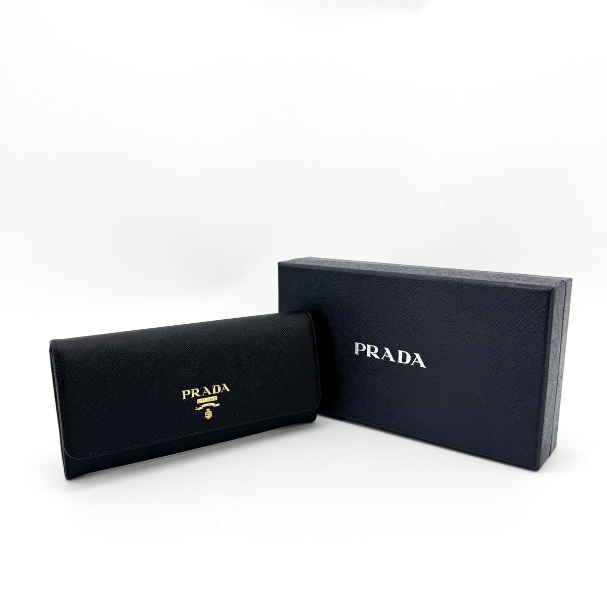 Prada Saffiano Metal Logo Long Wallet Black