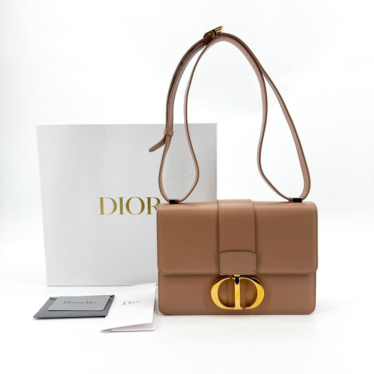 Dior 30 Montaigne Bag Box, Calfskin Powder Beige, Gold Hardware