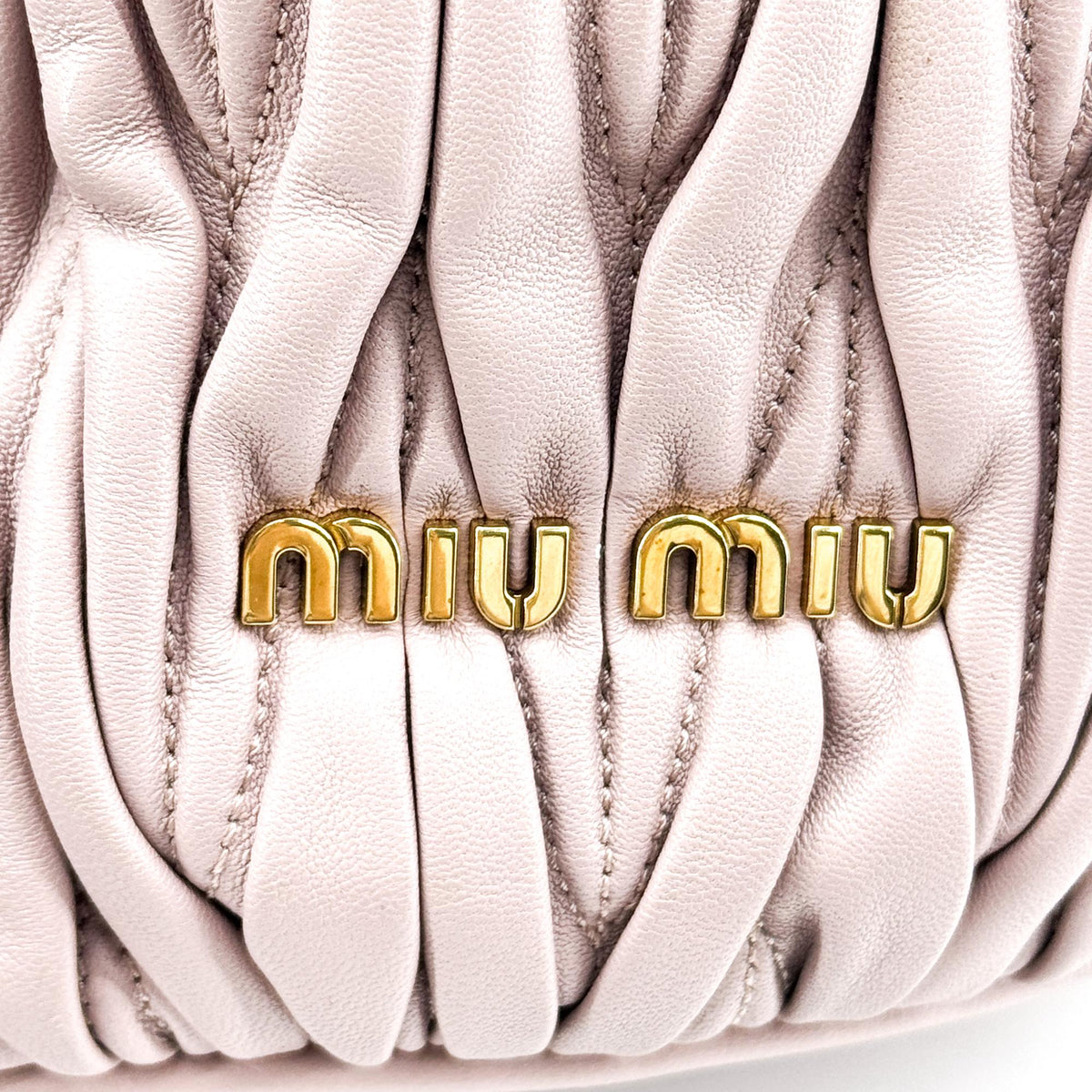 Miu Miu Matelassé Leather Drawstring Bucket Bag Pink