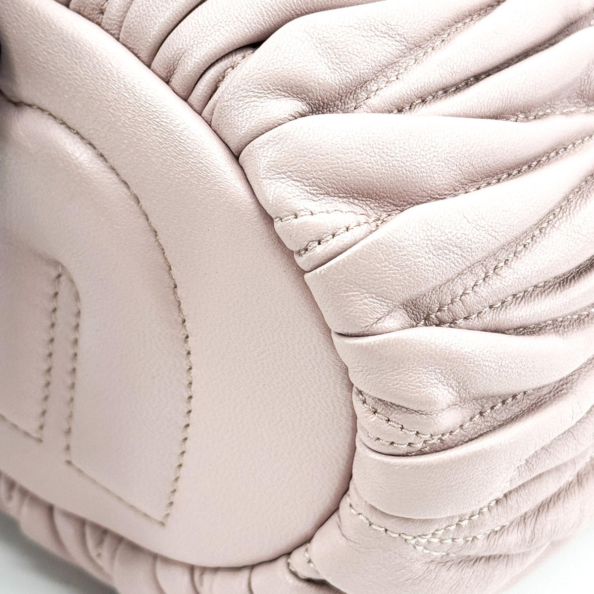 Miu Miu Matelassé Leather Drawstring Bucket Bag Pink