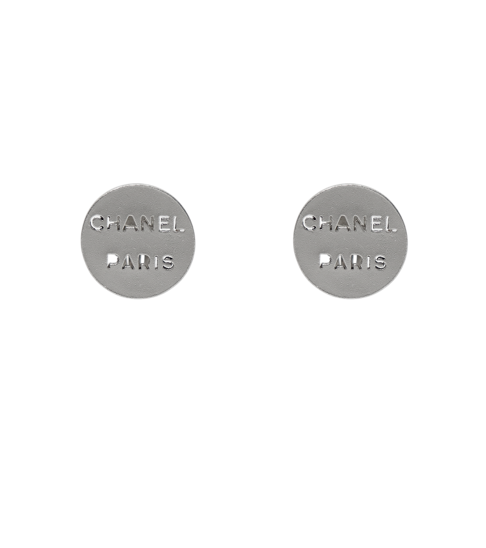 Chanel Round Plate Silver Earrings
