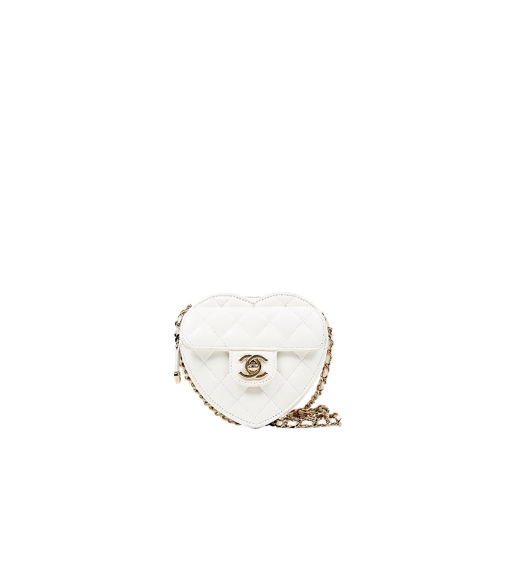 Chanel White Lambskin Heart Mini Crossbody Bag