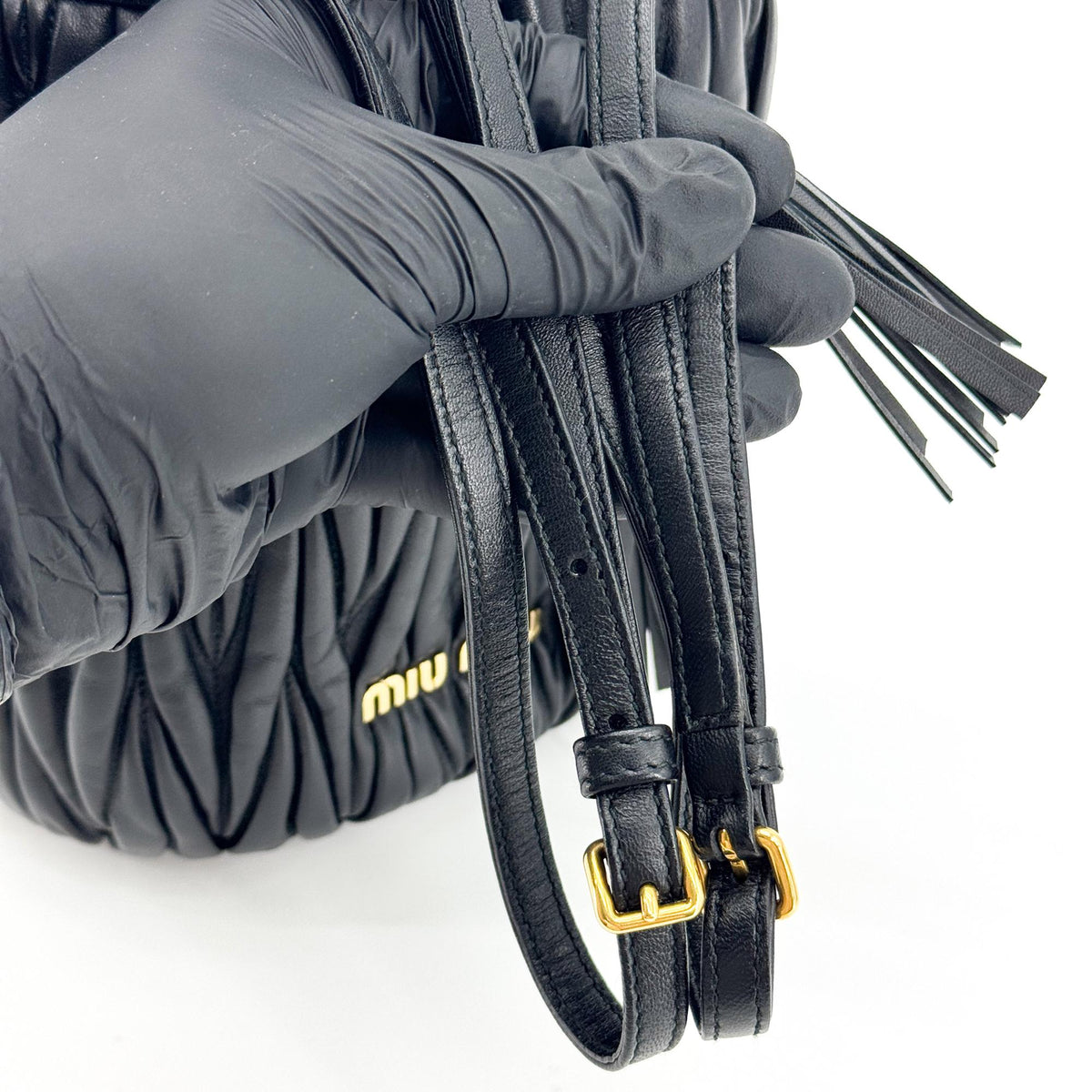 Miu Miu Matelassé Napa Leather Bucket Bag Gold Hardware Black