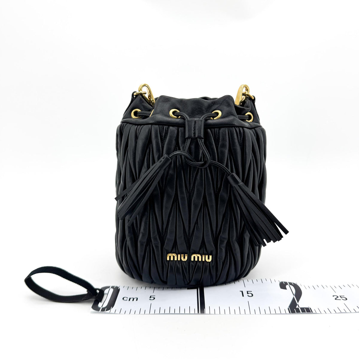 Miu Miu Matelassé Napa Leather Bucket Bag Gold Hardware Black