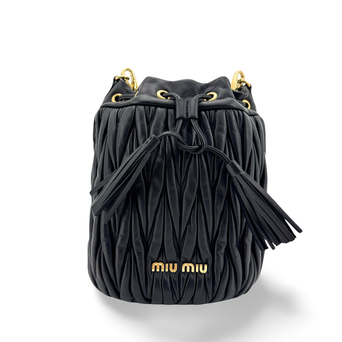 Miu Miu Matelassé Napa Leather Bucket Bag Gold Hardware Black