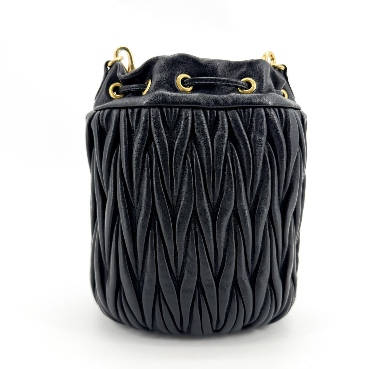 Miu Miu Matelassé Napa Leather Bucket Bag Gold Hardware Black