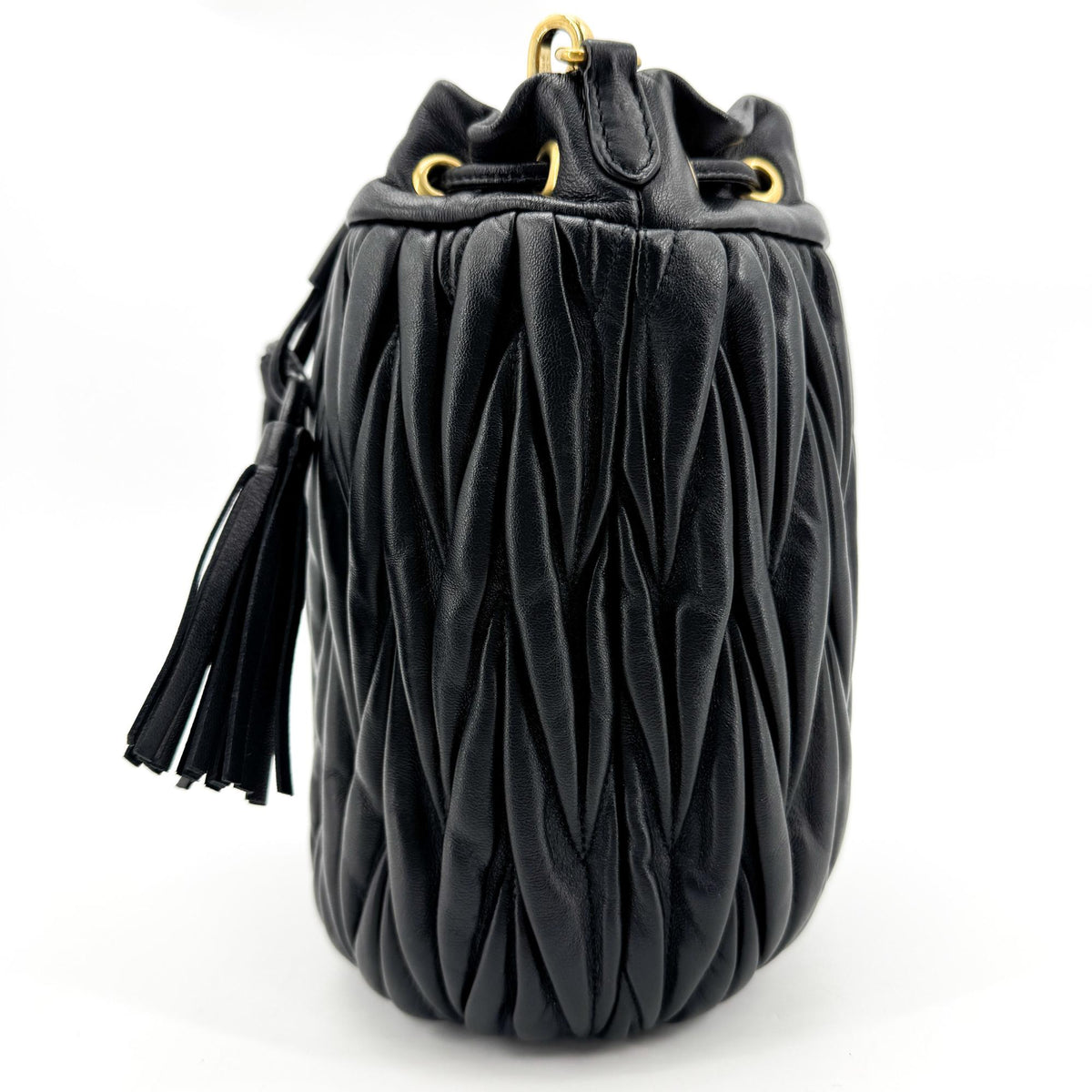 Miu Miu Matelassé Napa Leather Bucket Bag Gold Hardware Black