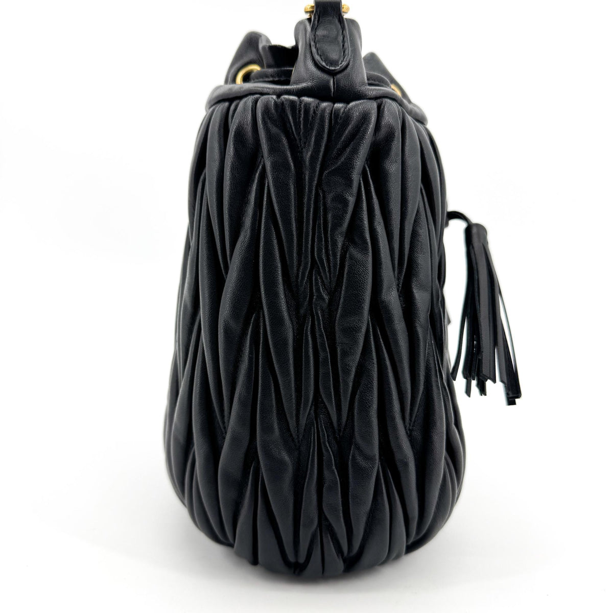 Miu Miu Matelassé Napa Leather Bucket Bag Gold Hardware Black