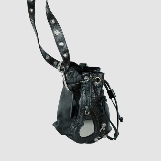 XS Crocodile Embossed Le Cagol Line Stone Bucket Bag Crossbody Bag 702431
