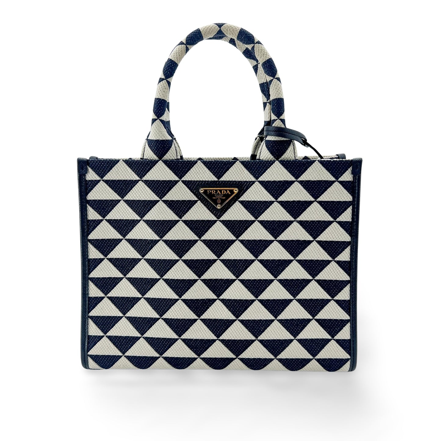 Prada symbol embroidered fabric tote bag