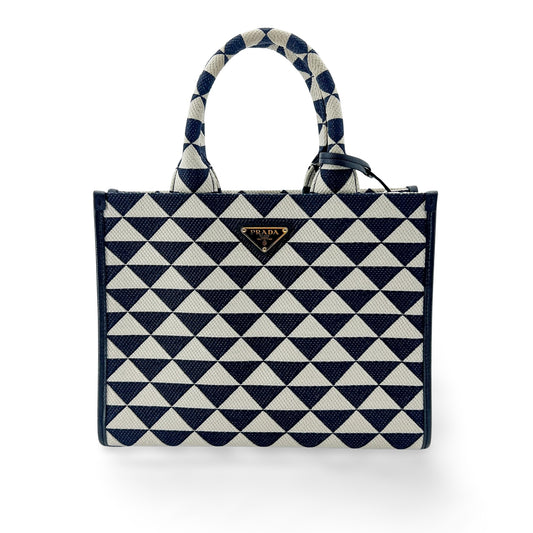 Prada symbol embroidered fabric tote bag