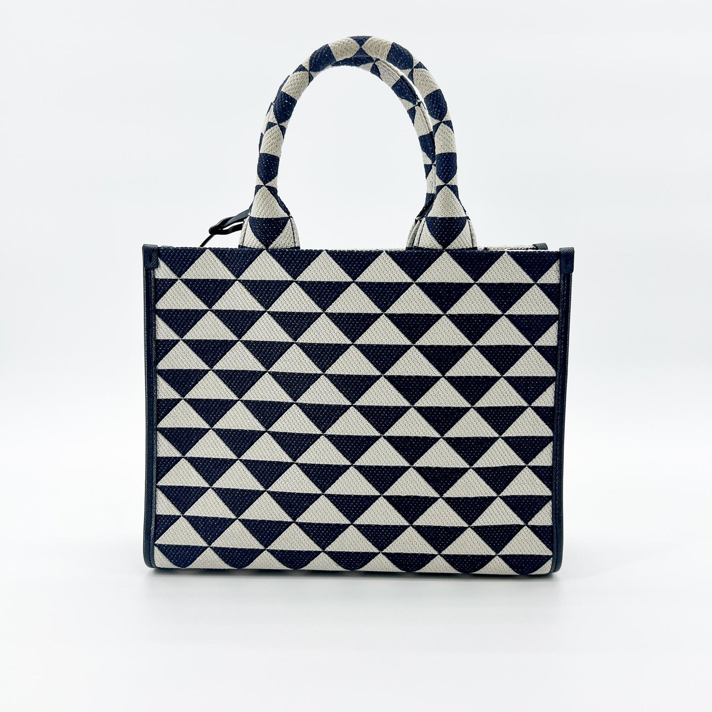 Prada symbol embroidered fabric tote bag
