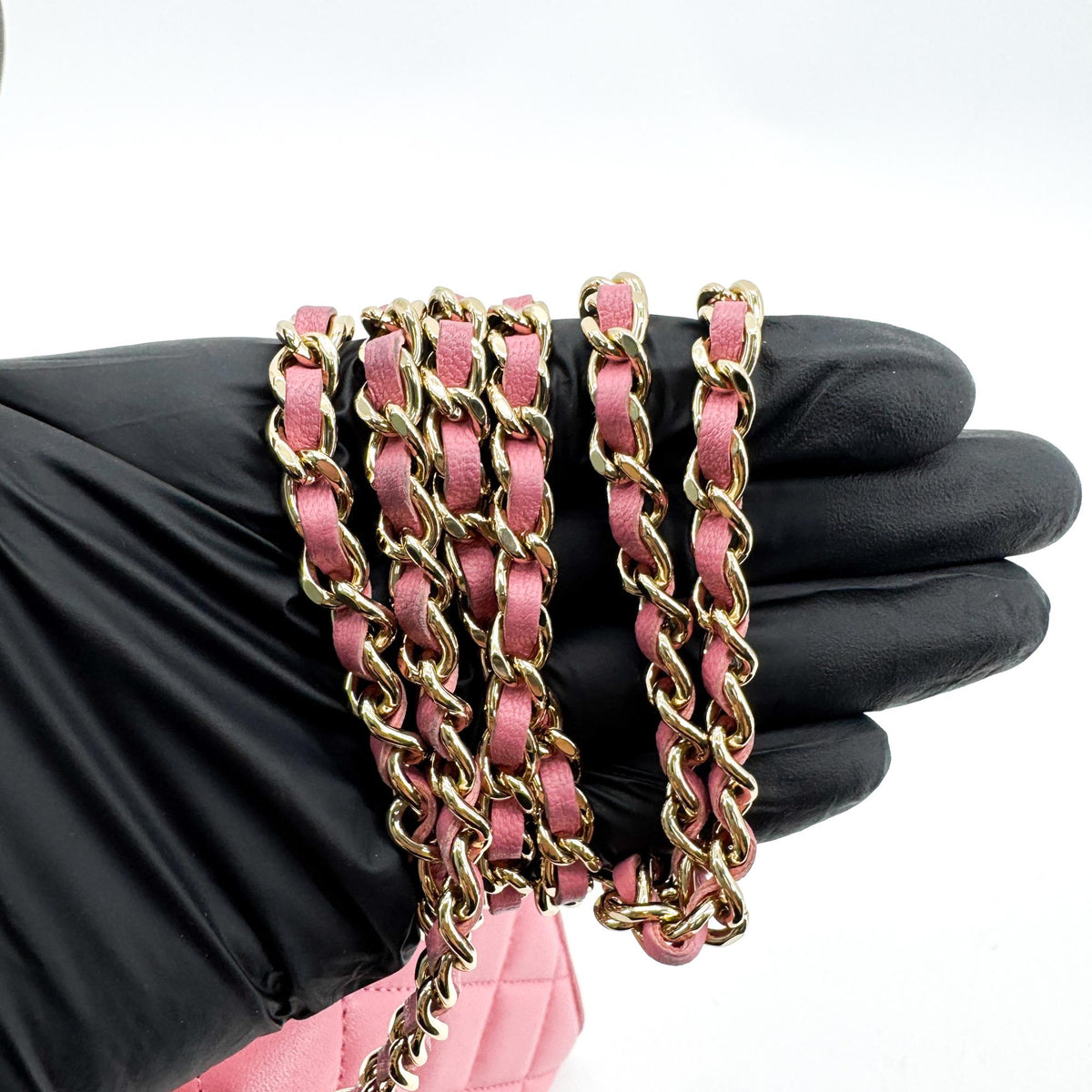 Chanel Classic Top Handle Flap Chain Bag Gold Hardware Pink