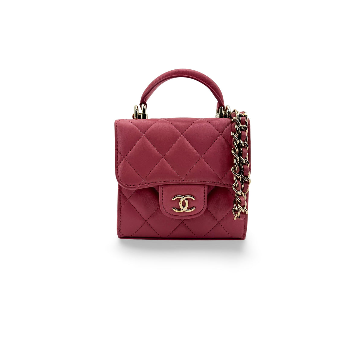 Chanel Classic Top Handle Flap Chain Bag Gold Hardware Pink
