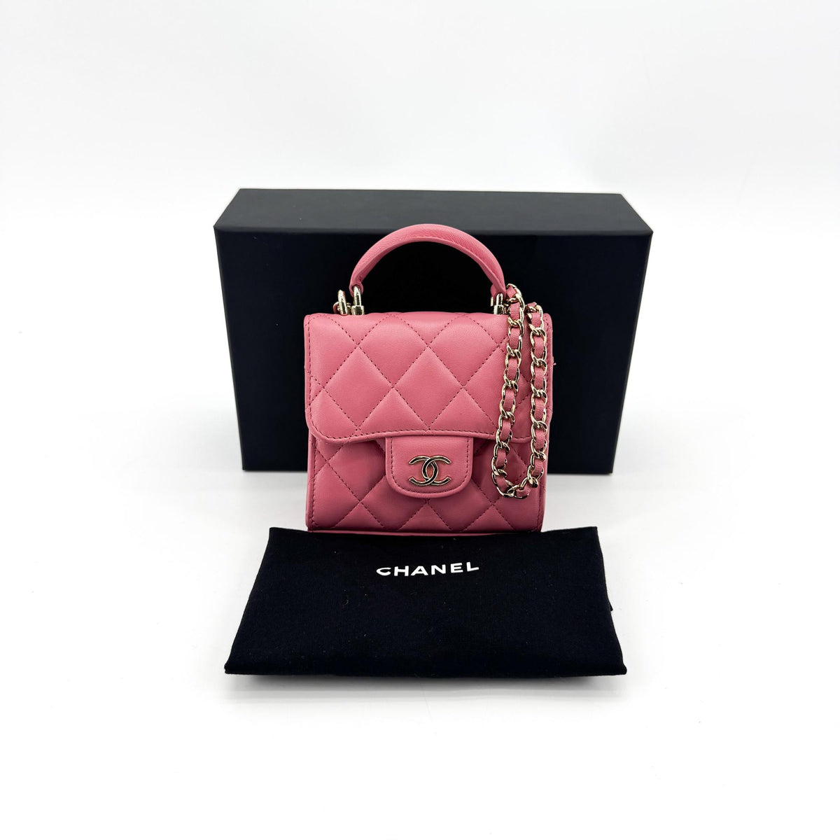 Chanel Classic Top Handle Flap Chain Bag Gold Hardware Pink