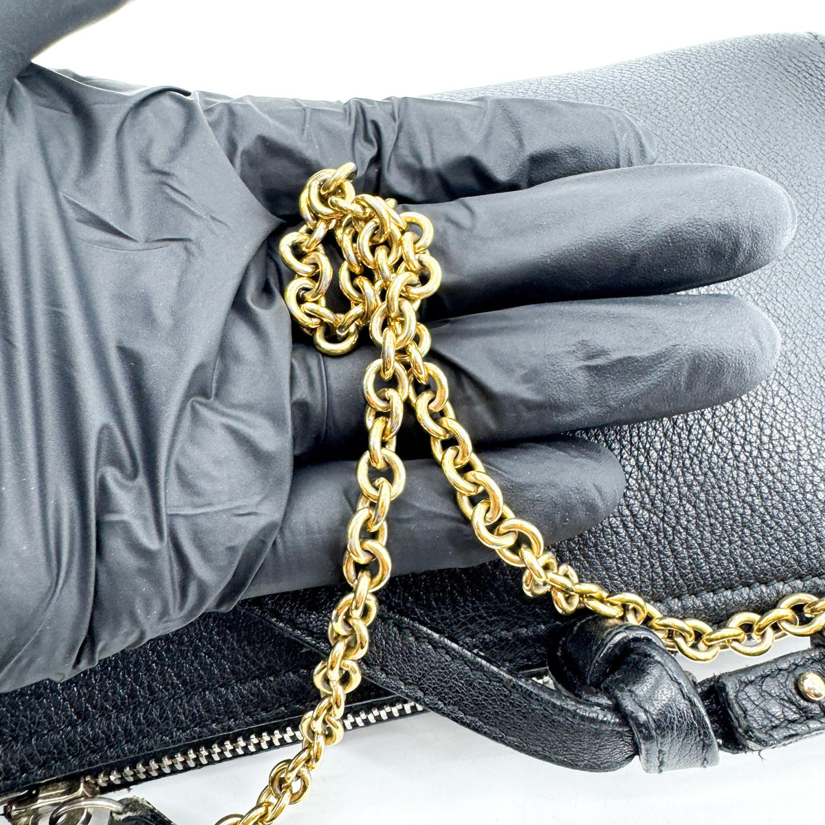 Saint Laurent Grain Leather Monogram Charm Chain Shoulder Bag Black