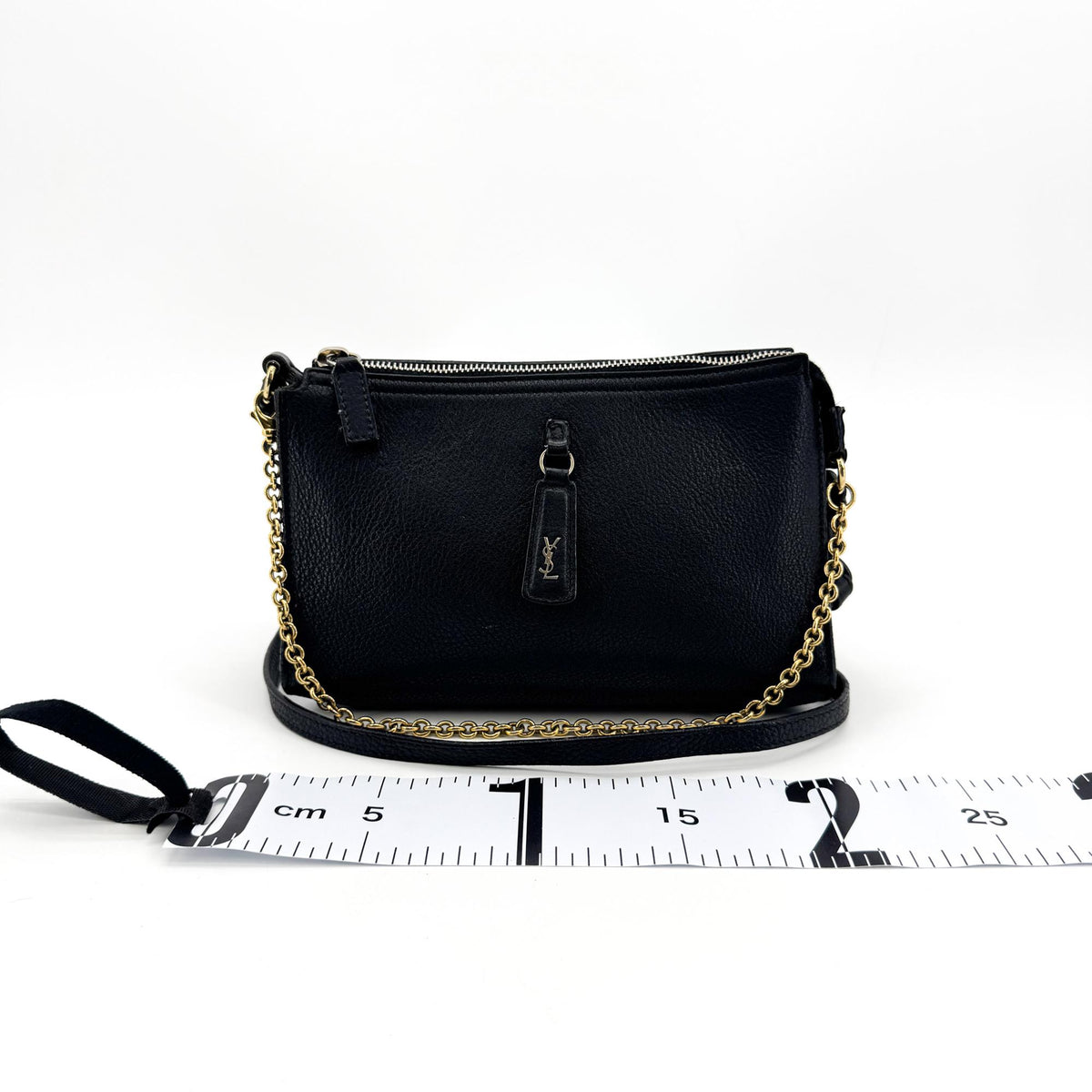 Saint Laurent Grain Leather Monogram Charm Chain Shoulder Bag Black