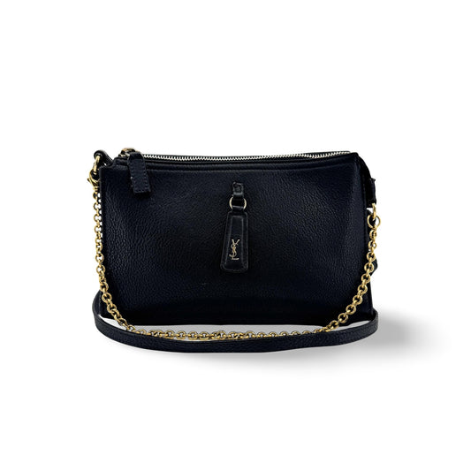Saint Laurent Grain Leather Monogram Charm Chain Shoulder Bag Black