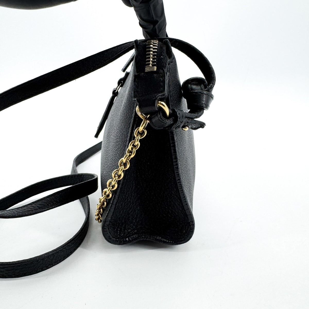 Saint Laurent Grain Leather Monogram Charm Chain Shoulder Bag Black