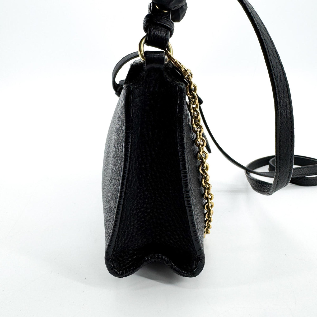 Saint Laurent Grain Leather Monogram Charm Chain Shoulder Bag Black
